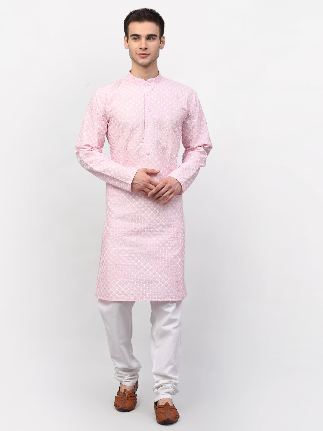Jompers Men Pink Chikankari Kurta with Churidar - Distacart