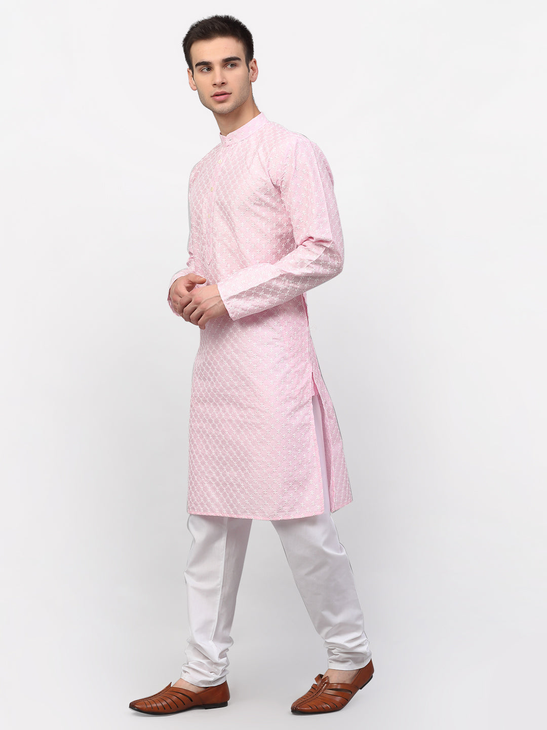 Jompers Men Pink Chikankari Kurta with Churidar - Distacart
