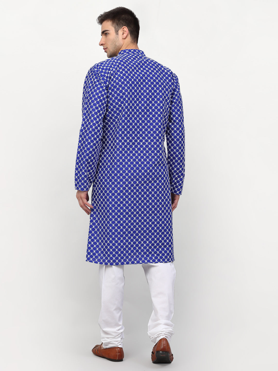Jompers Men Royal-Blue Chikankari Kurta with Churidar - Distacart