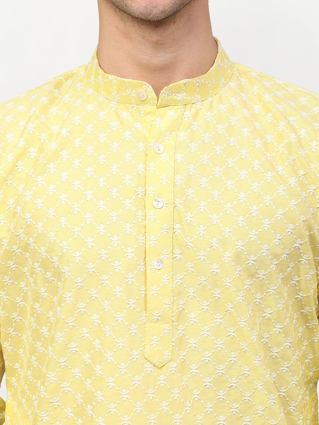Jompers Men Yellow Chikankari Kurta with Churidar - Distacart