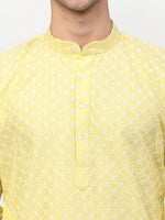 Thumbnail for Jompers Men Yellow Chikankari Kurta with Churidar - Distacart