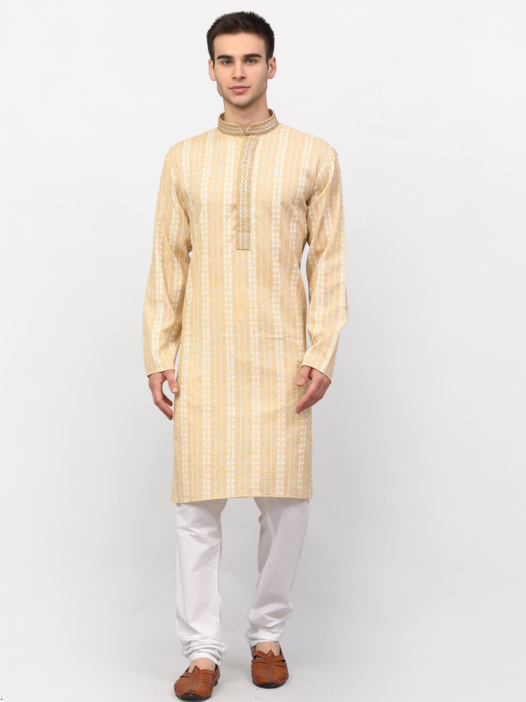 Jompers Men's Beige Woven Kurta Pajama