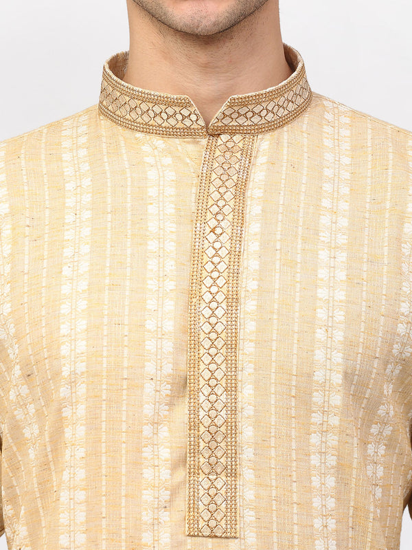 Jompers Men's Beige Woven Kurta Pajama