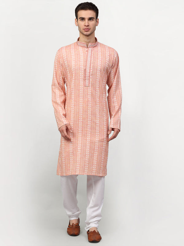 Jompers Men's Pink Woven Kurta Pajama