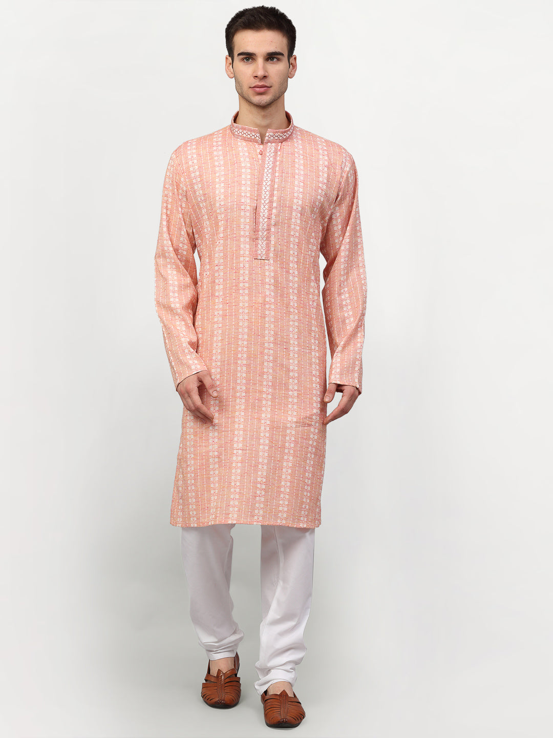 Jompers Men's Pink Woven Kurta Only