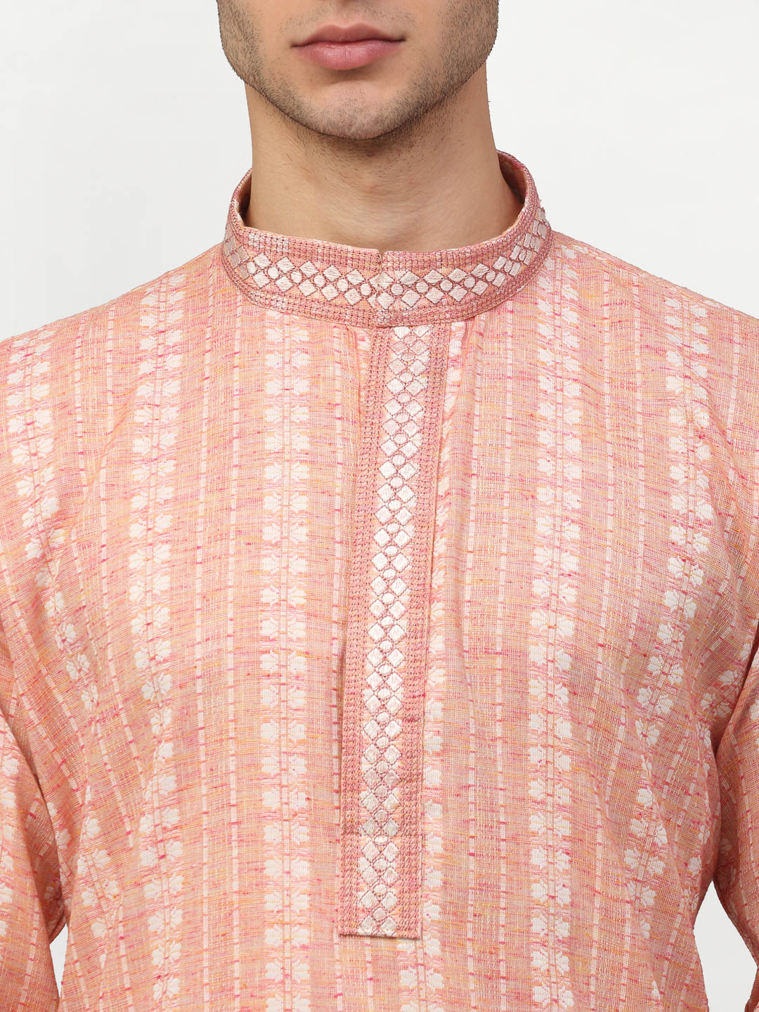 Jompers Men's Pink Woven Kurta Pajama