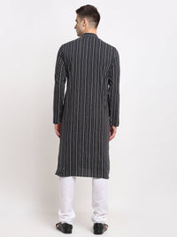 Thumbnail for Jompers Men's Black Cotton Striped Kurta Payjama Sets