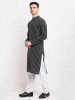 Thumbnail for Jompers Men's Black Cotton Striped Kurta Only