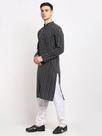 Thumbnail for Jompers Men's Black Cotton Striped Kurta Payjama Sets