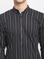 Thumbnail for Jompers Men's Black Cotton Striped Kurta Only
