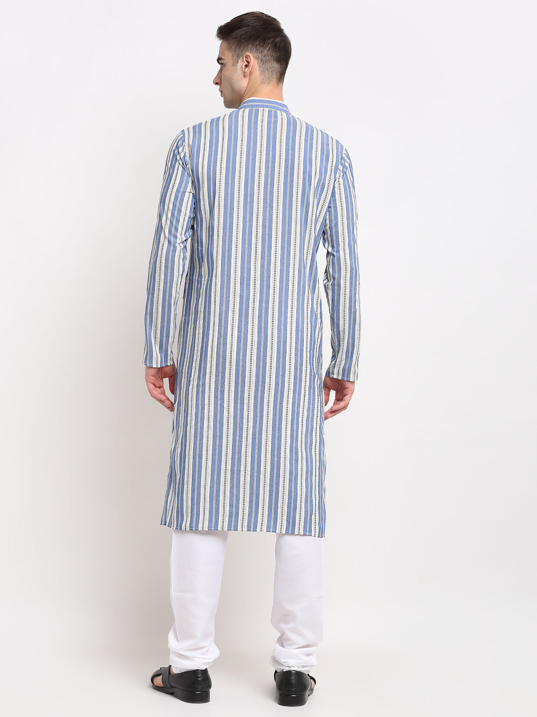 Jompers Men's Blue Cotton Striped Kurta Payjama Sets