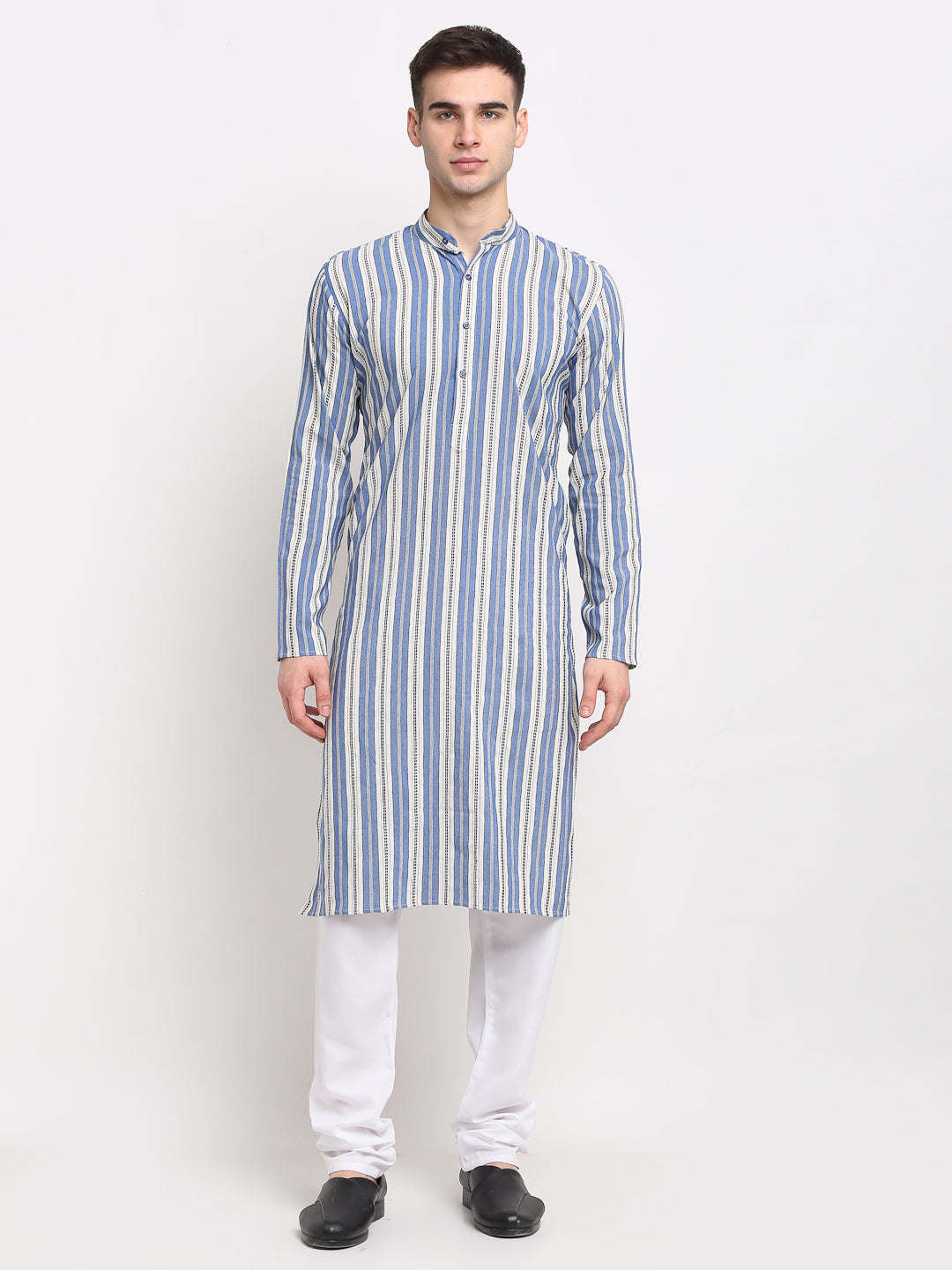 Jompers Men's Blue Cotton Striped Kurta Payjama Sets
