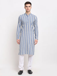 Thumbnail for Jompers Men's Blue Cotton Striped Kurta Payjama Sets
