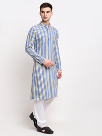 Thumbnail for Jompers Men's Blue Cotton Striped Kurta Payjama Sets