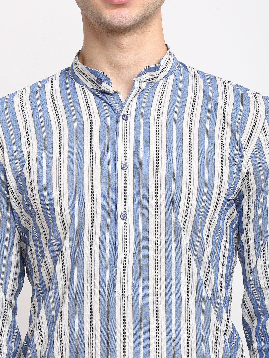 Jompers Men's Blue Cotton Striped Kurta Payjama Sets