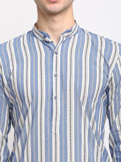 Jompers Men's Blue Cotton Striped Kurta Payjama Sets