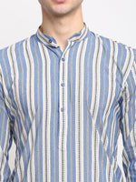 Thumbnail for Jompers Men's Blue Cotton Striped Kurta Payjama Sets