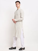 Thumbnail for Jompers Men's Cream Cotton Striped Kurta Payjama Sets