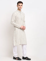 Thumbnail for Jompers Men's Cream Cotton Striped Kurta Payjama Sets