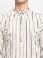 Thumbnail for Jompers Men's Cream Cotton Striped Kurta Payjama Sets