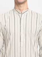 Thumbnail for Jompers Men's Cream Cotton Striped Kurta Only