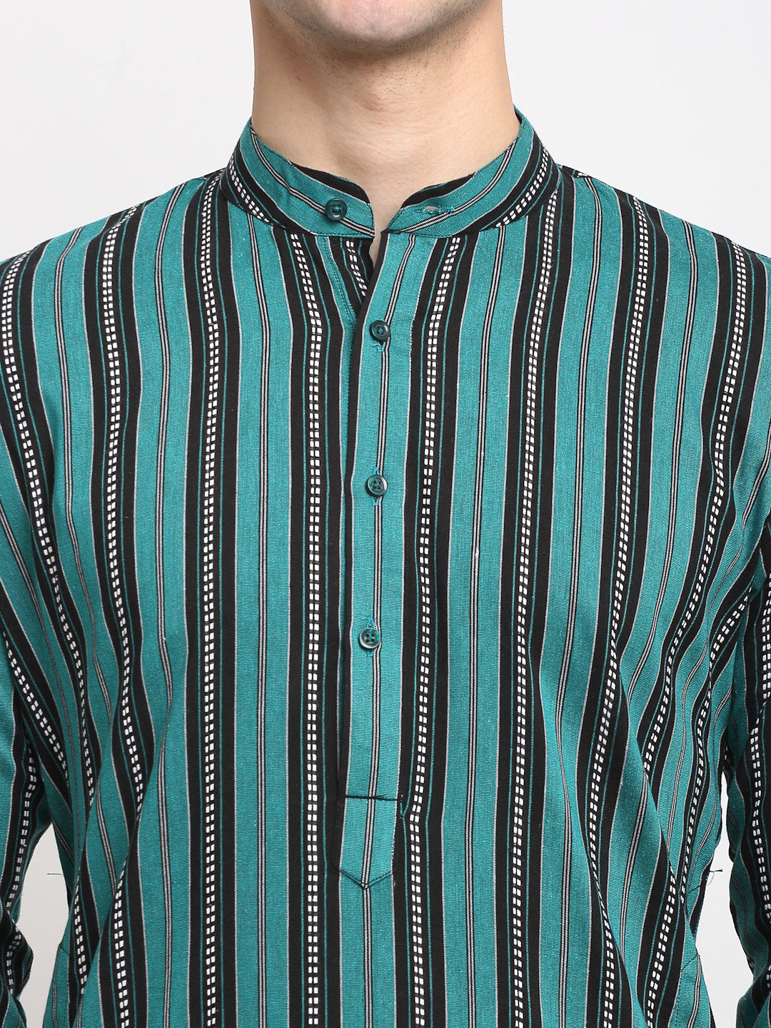 Jompers Men's Green Cotton Striped Kurta Payjama Sets