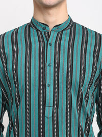 Thumbnail for Jompers Men's Green Cotton Striped Kurta Payjama Sets