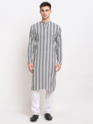 Jompers Men's Grey Cotton Striped Kurta Payjama Sets