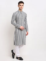 Thumbnail for Jompers Men's Grey Cotton Striped Kurta Payjama Sets