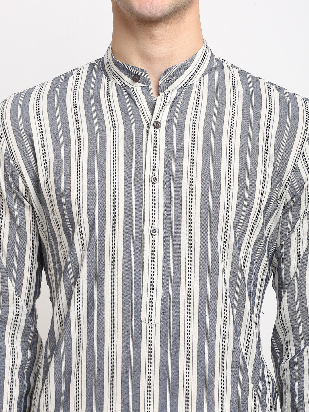 Jompers Men's Grey Cotton Striped Kurta Payjama Sets