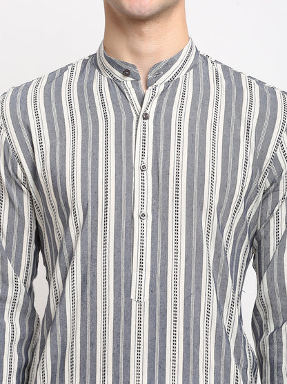 Jompers Men's Grey Cotton Striped Kurta Payjama Sets
