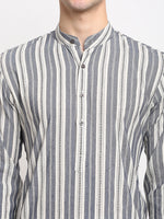Thumbnail for Jompers Men's Grey Cotton Striped Kurta Payjama Sets
