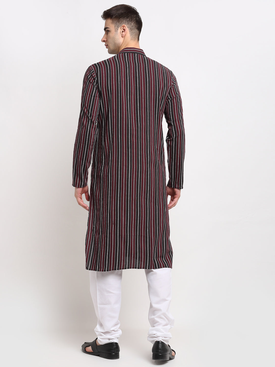 Jompers Men's Maroon Cotton Striped Kurta Payjama Sets
