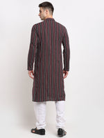 Thumbnail for Jompers Men's Maroon Cotton Striped Kurta Payjama Sets