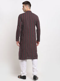 Thumbnail for Jompers Men's Maroon Cotton Striped Kurta Only
