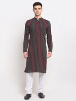 Thumbnail for Jompers Men's Maroon Cotton Striped Kurta Payjama Sets
