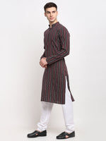 Thumbnail for Jompers Men's Maroon Cotton Striped Kurta Payjama Sets