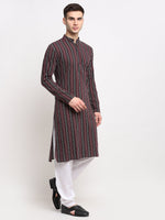 Thumbnail for Jompers Men's Maroon Cotton Striped Kurta Payjama Sets
