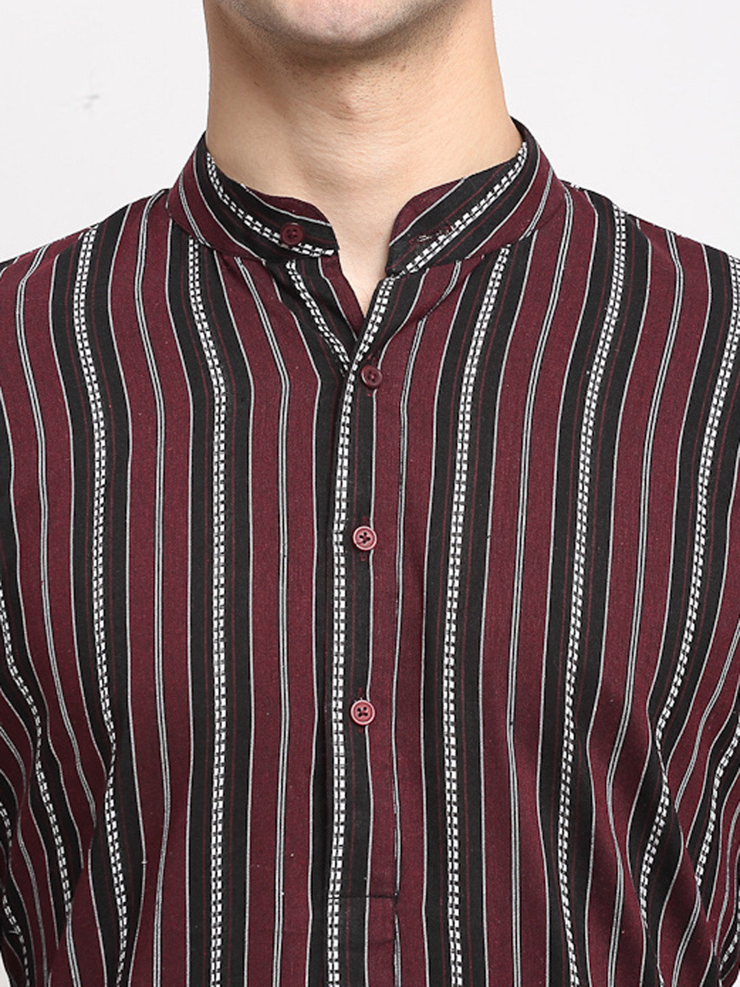 Jompers Men's Maroon Cotton Striped Kurta Payjama Sets