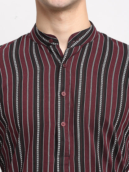 Jompers Men's Maroon Cotton Striped Kurta Payjama Sets