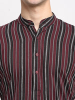 Thumbnail for Jompers Men's Maroon Cotton Striped Kurta Payjama Sets