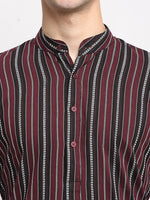 Thumbnail for Jompers Men's Maroon Cotton Striped Kurta Only