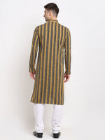 Thumbnail for Jompers Men's Mustard Cotton Striped Kurta Payjama Sets