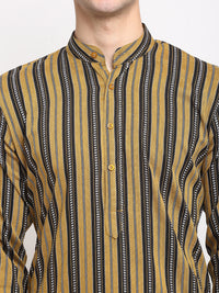 Thumbnail for Jompers Men's Mustard Cotton Striped Kurta Payjama Sets