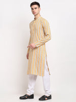 Thumbnail for Jompers Men's Yellow Cotton Striped Kurta Payjama Sets