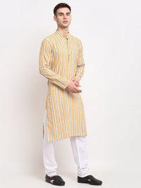 Thumbnail for Jompers Men's Yellow Cotton Striped Kurta Only