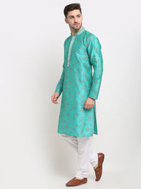 Thumbnail for Jompers Men's Green Dupion Printed Kurta Only