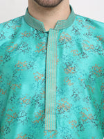 Thumbnail for Jompers Men's Green Dupion Printed Kurta Only
