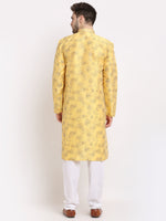 Thumbnail for Jompers Men's Yellow Dupion Printed Kurta Payjama Sets