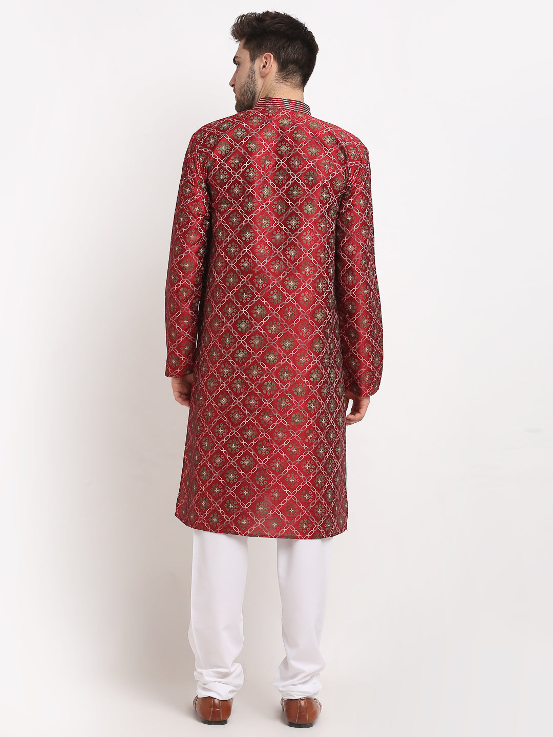 Jompers Men's Maroon Woven Kurta Payjama Sets